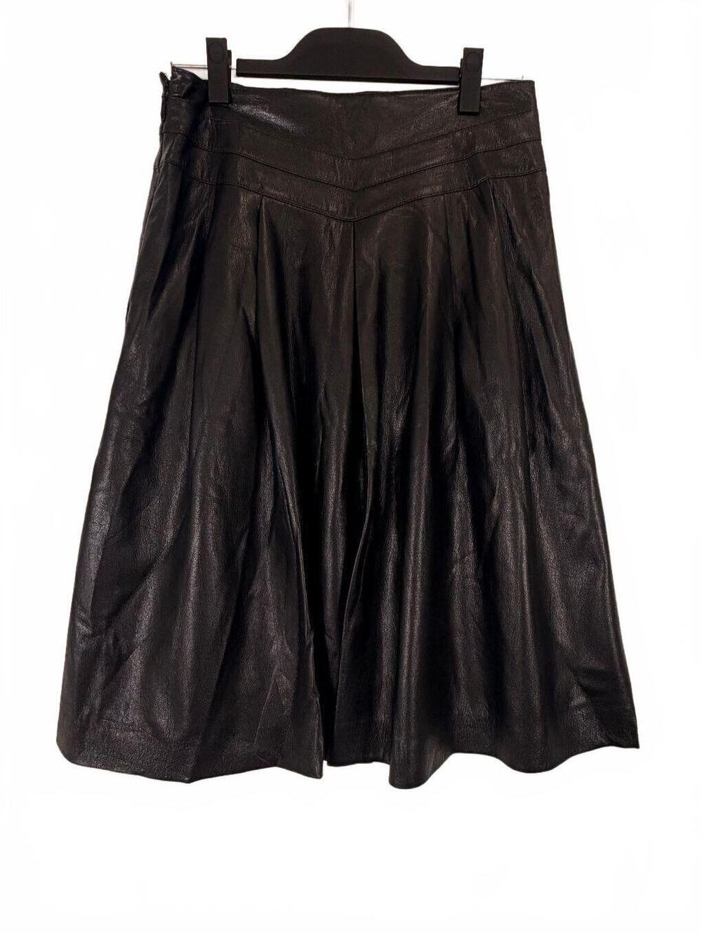 Joie Black Genuine Lambskin Leather Pleated V-Yoke A-Line Skirt Women's Size 6